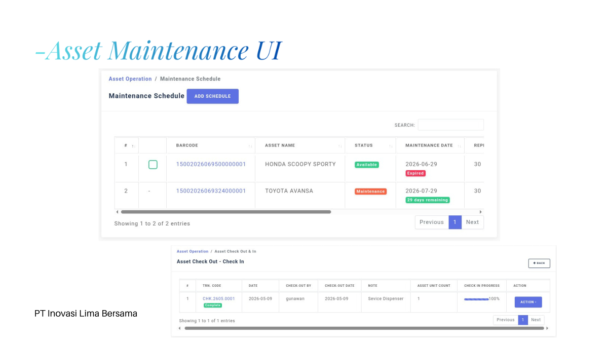 Atraxsys maintenance UI preview